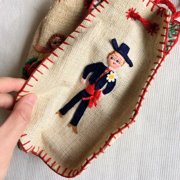 Vintage Handmade Portuguese Folk Art Four Dancers Embroidery Cloth Bag Purse - Picture 3 of 12